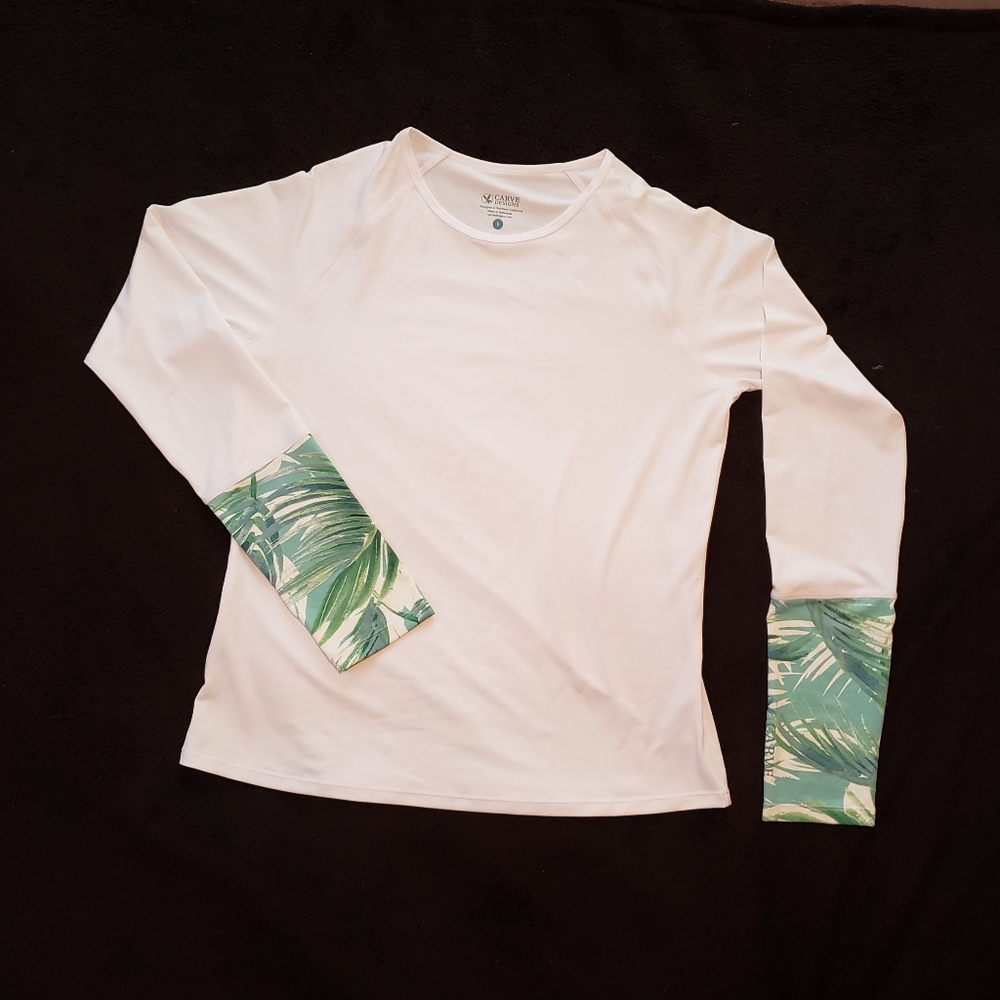 Carve Designs White Swim Coverup with Green Palm Cuff Accents